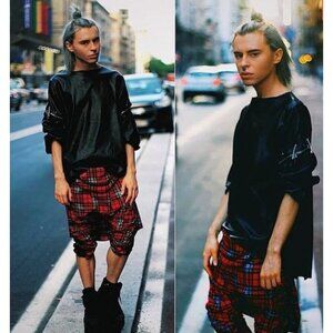 Long Clothing ✦ Red Tartan Clip Pants Punk Patch Buckle Strap Streetwear ✦ S NWT